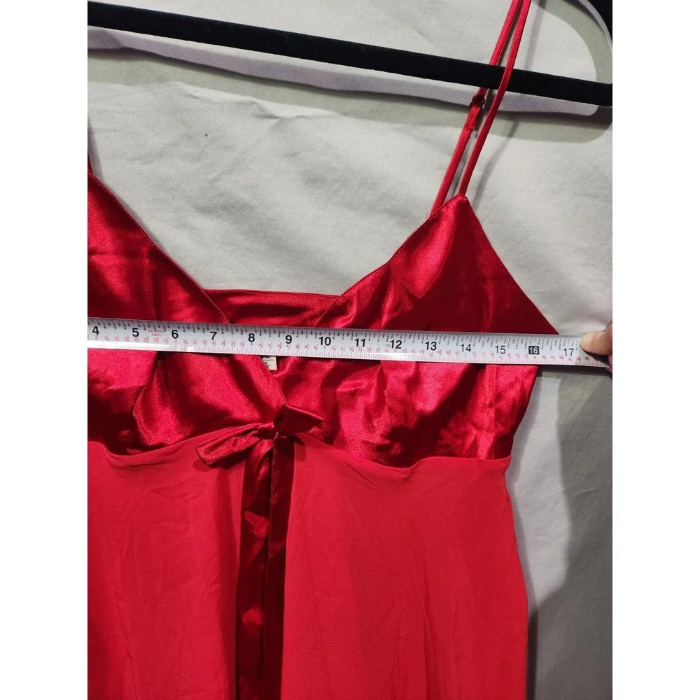 Victorias Secret 90s Red‎ Satin Babydoll Gown Slip Bow Accent Sheer M Valentines